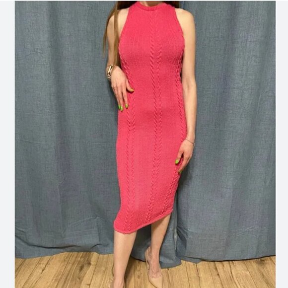 ZARA Pink Knitted Midi Dress Size M - Picture 2 of 7